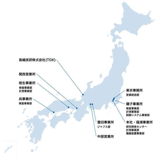 日本地図と各事業所の位置