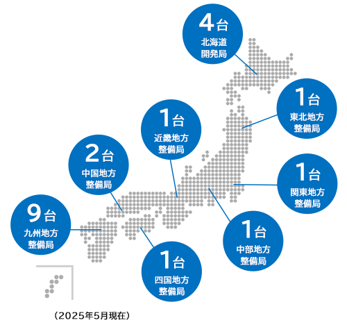 日本全国の地方整備局・開発局別の納入実績を表した図