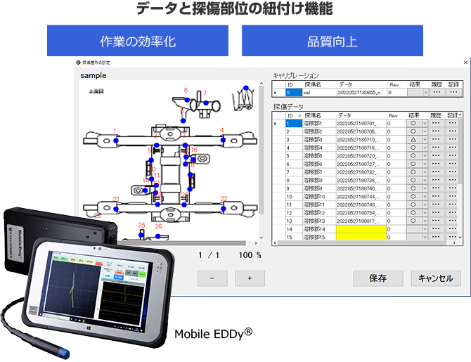 Mobile EDDy®|データと探傷部位の紐付け機能
